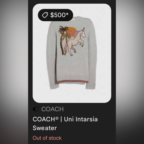 Coach Uni Intarsia Gray Wool & Cashmere Blend Crew Neck Sweater with Unicorn EUC - Picture 8 of 11